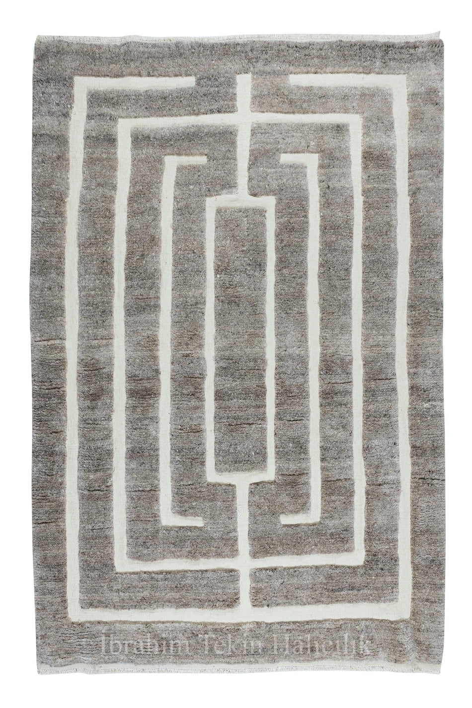 Tekin 183x275 cm Hand-Woven Tulu Rug, Handmade Beige and Gray Geometric Rug, 100% Wool, Living Room Rug - MALLTURK