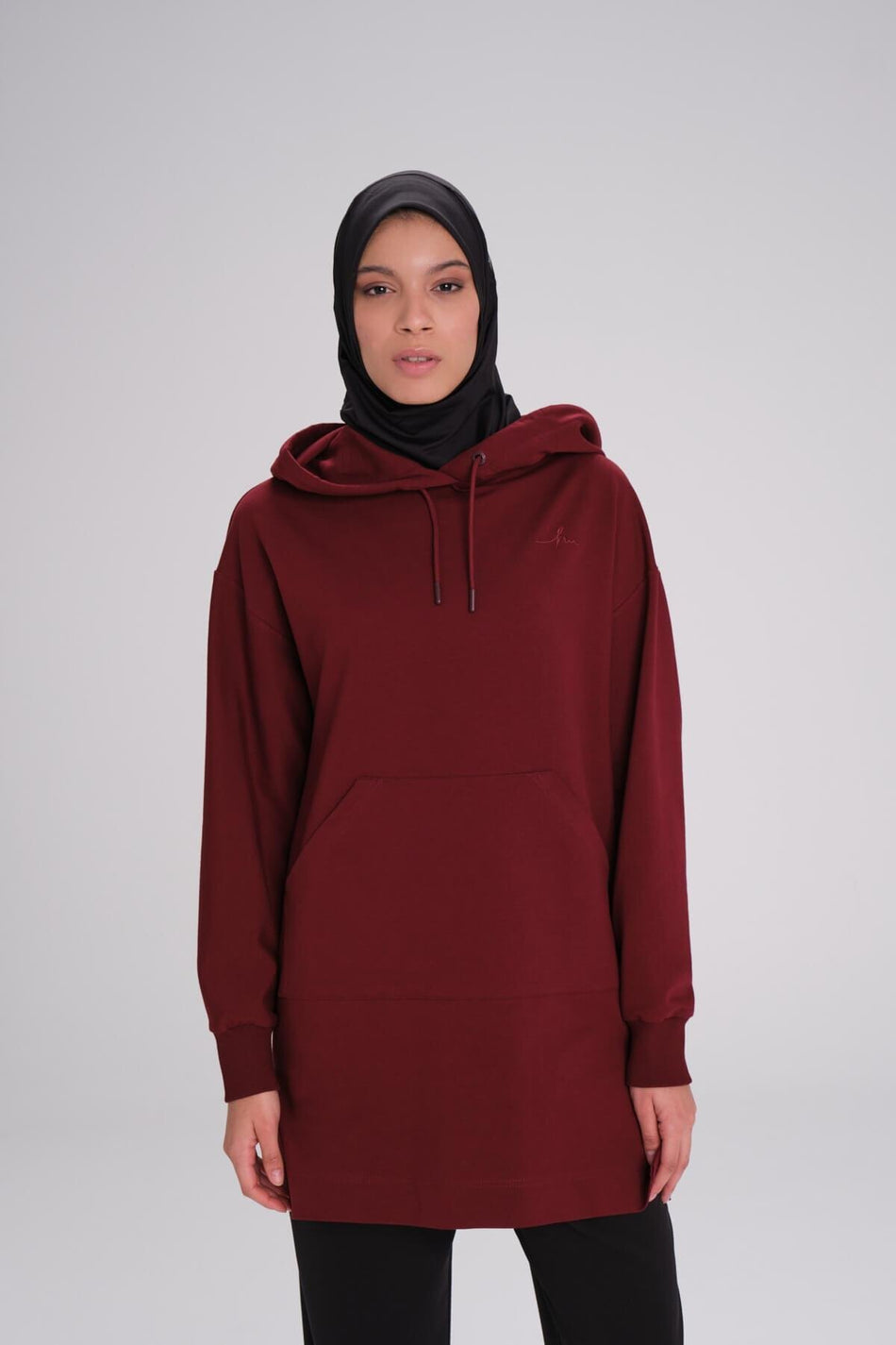 Hasema Soft Textured Hooded Burgundy Basic Casual Sweatshirt Act-21