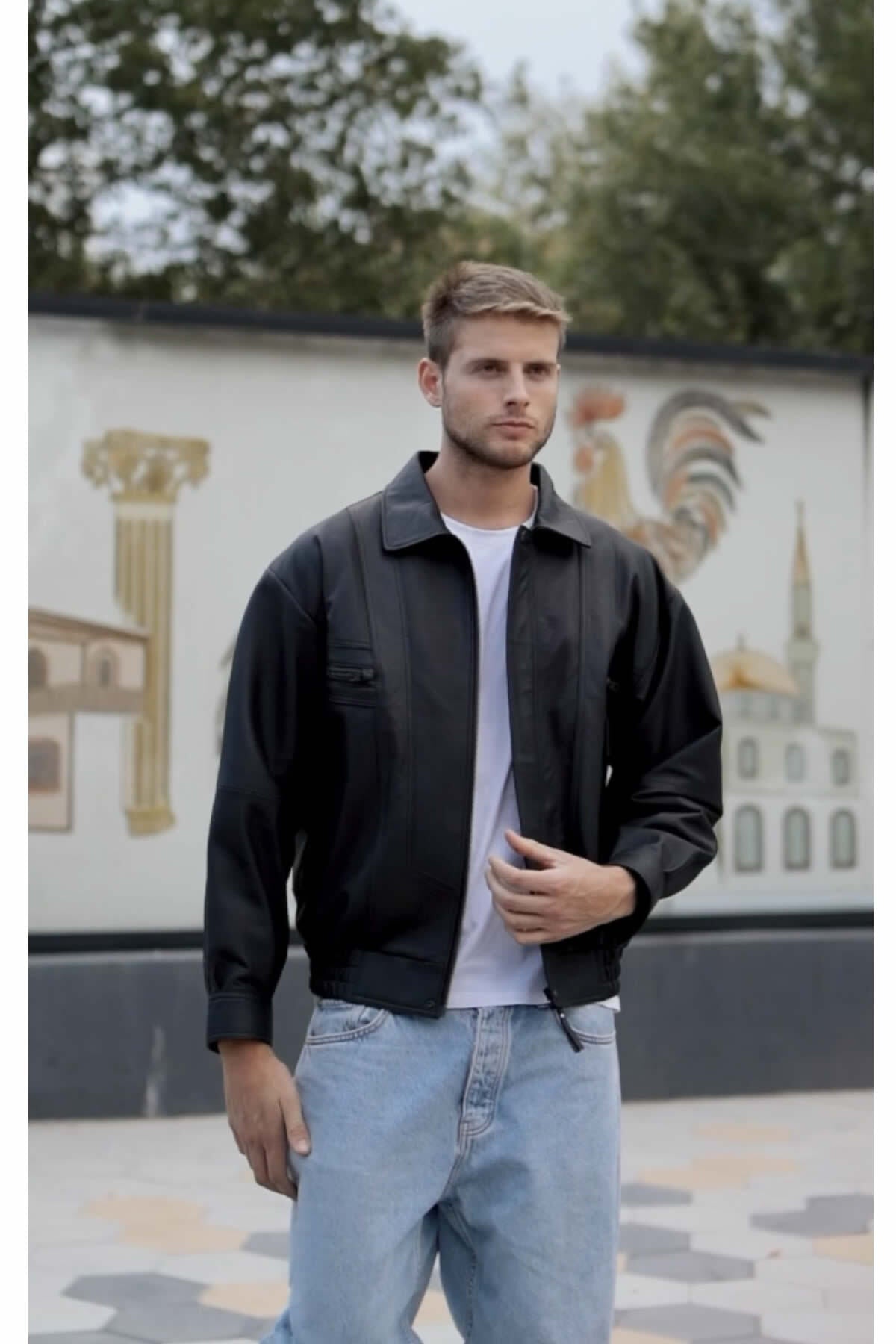 ALIN Beirut Men's Genuine Leather Oversized Leather Jacket Black - MALLTURK