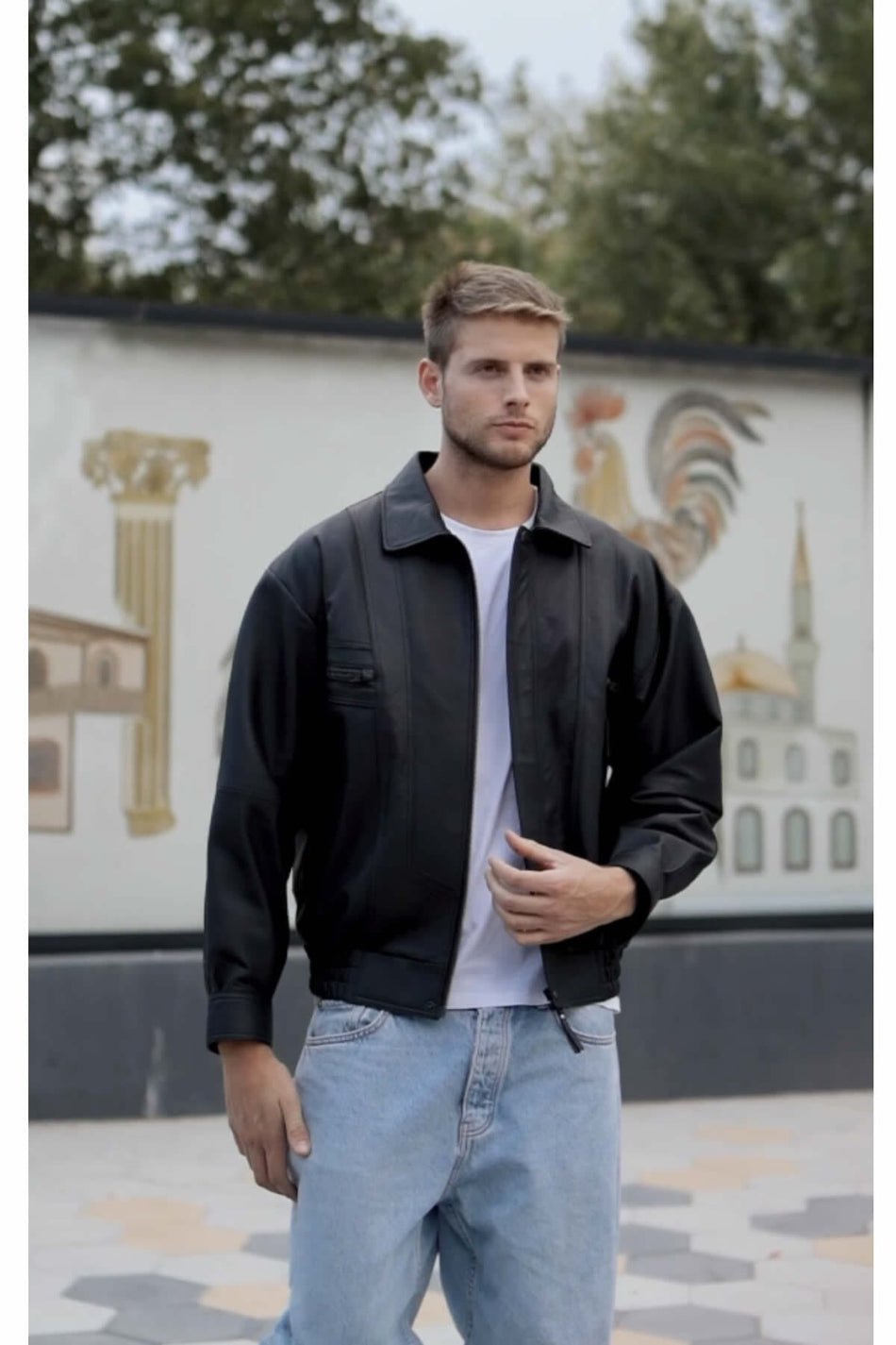 ALIN Beirut Men's Genuine Leather Oversized Leather Jacket Black