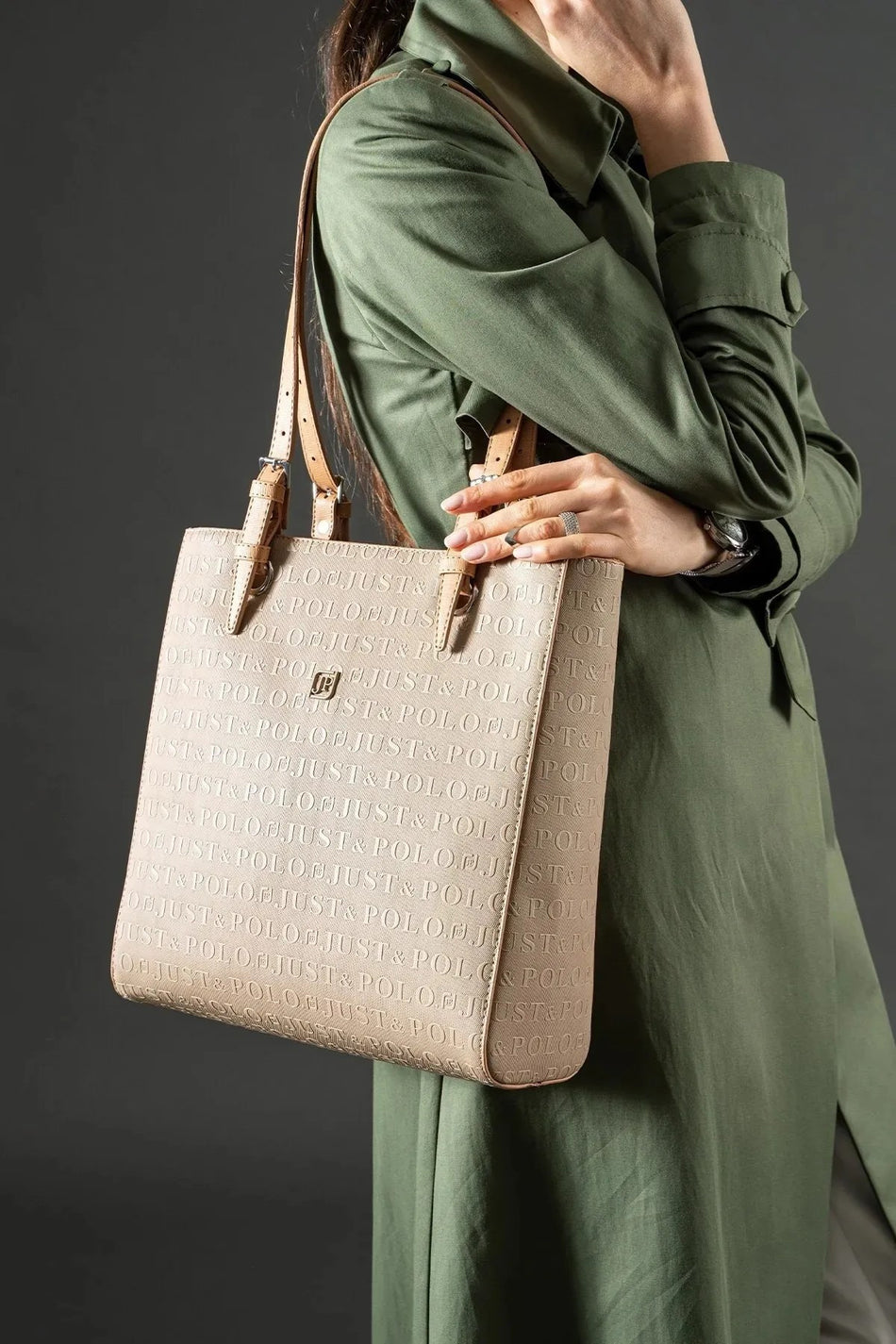 Just Polo Women's Sand Tan New Season Large SIZE 3-Compartment Handbag and Wallet Set 234067MH - MALLTURK