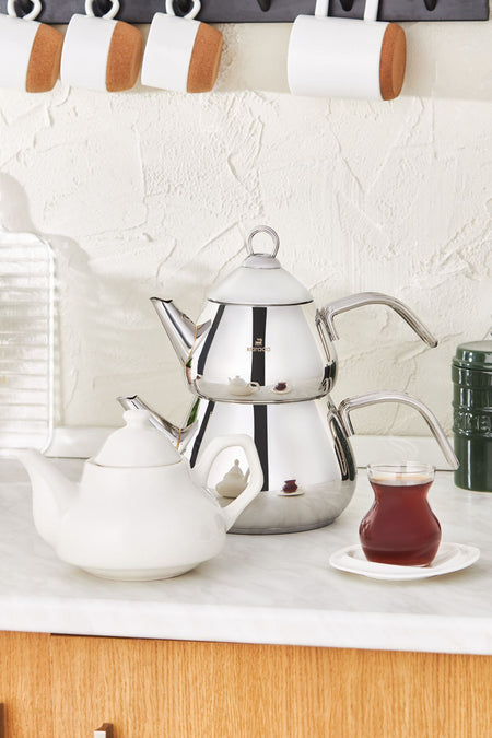 Karaca Porcelain Maxi Teapot Set with induction Base and Free Teapot - MALLTURK