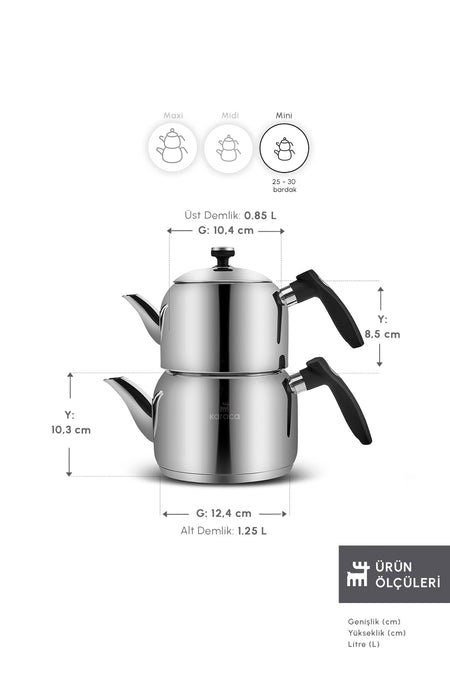 Karaca Asiye induction Base Mini Stainless Steel Teapot Set - MALLTURK