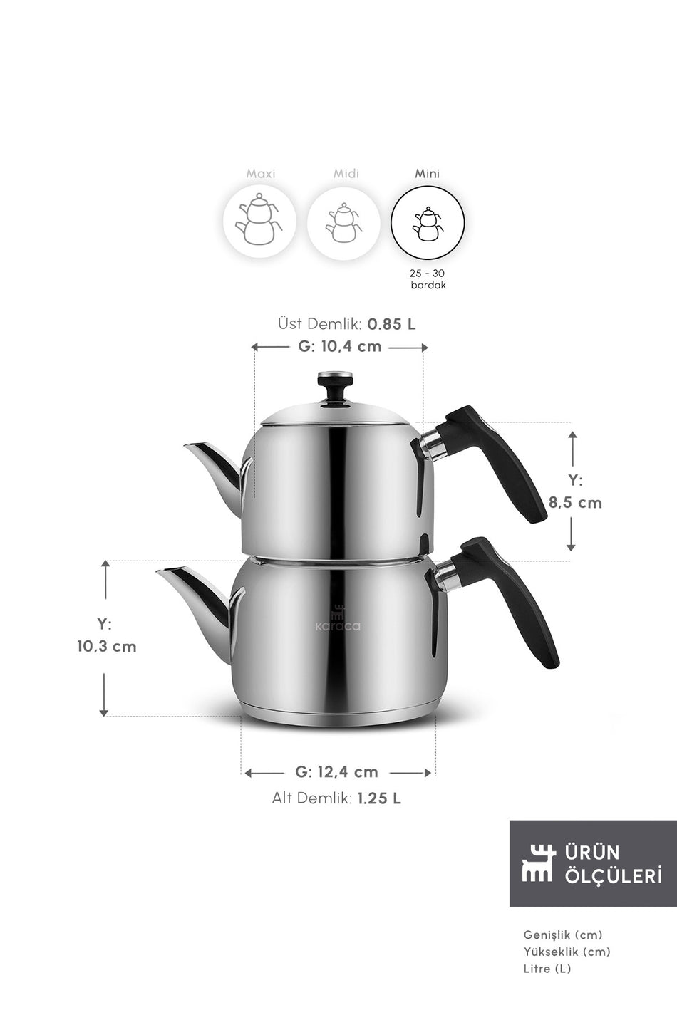 Karaca Asiye induction Base Mini Stainless Steel Teapot Set - MALLTURK