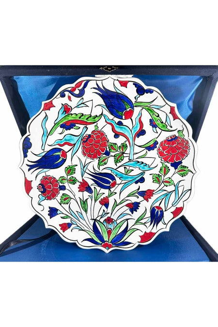 Cini Evi Flower Garden Patterned Iznik Tile Plate New Home and Office Gift - MALLTURK