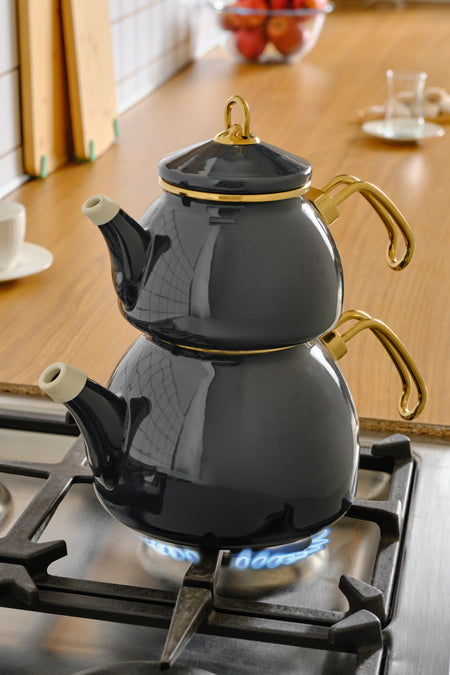 Karaca Retro Enamel Midi Teapot Anthracite - MALLTURK