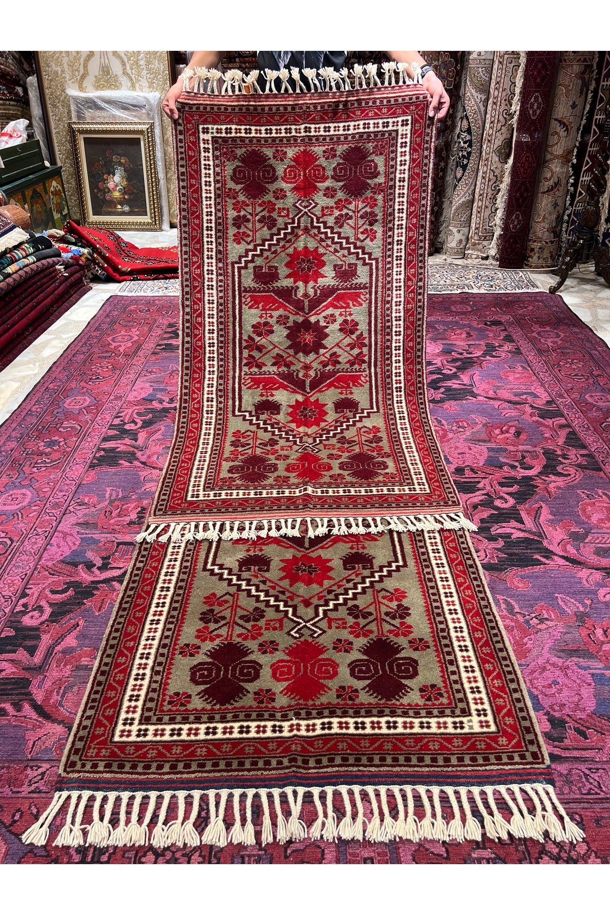 RD RAMAZAN DAG Hand Rug Art Hand-Woven Yagcibedir Rug Wool Fringe with Kirman Wool Woven Size 160x90..