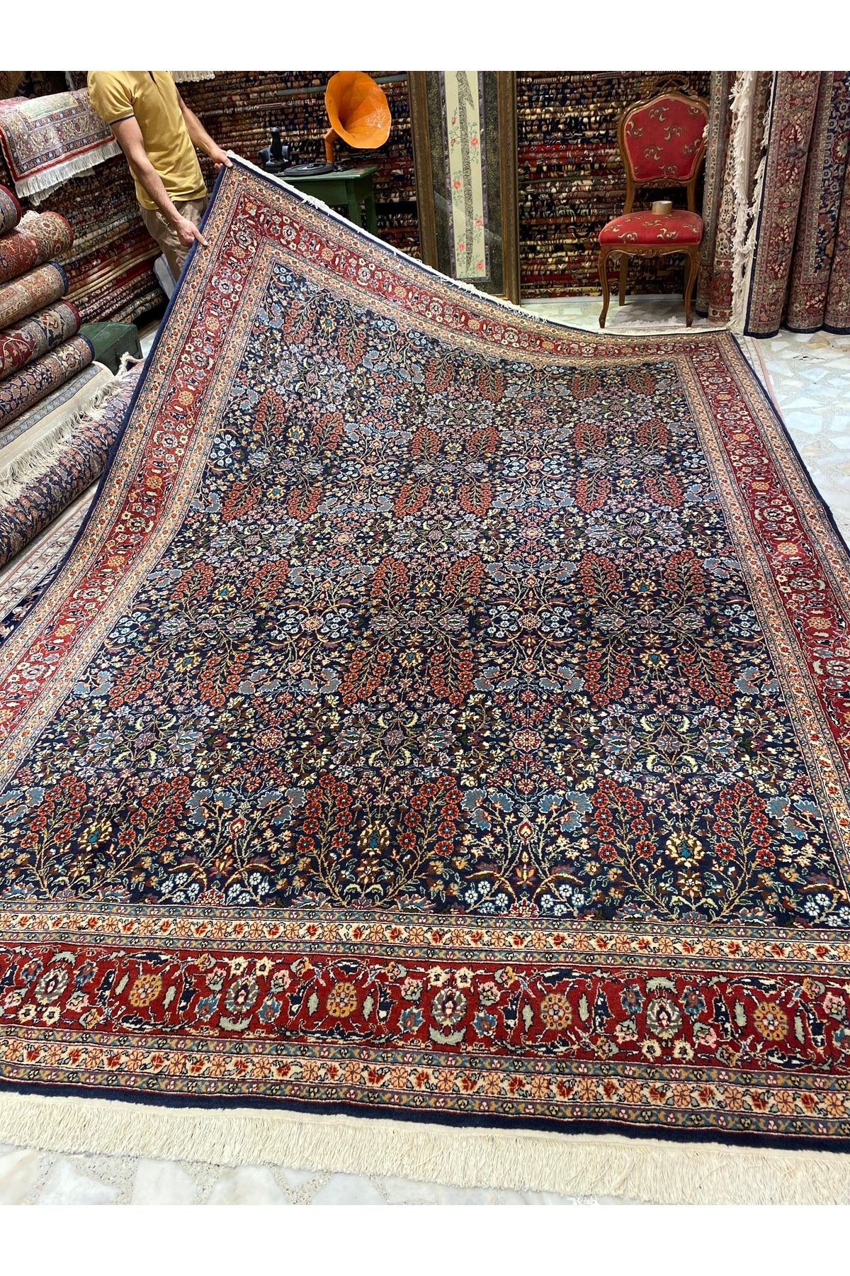 RD RAMAZAN DAG Hand Rug Art Hand-Woven Sumerbank Hereke Rug Seven Mountains Flower Design 3.66x2.50 - MALLTURK