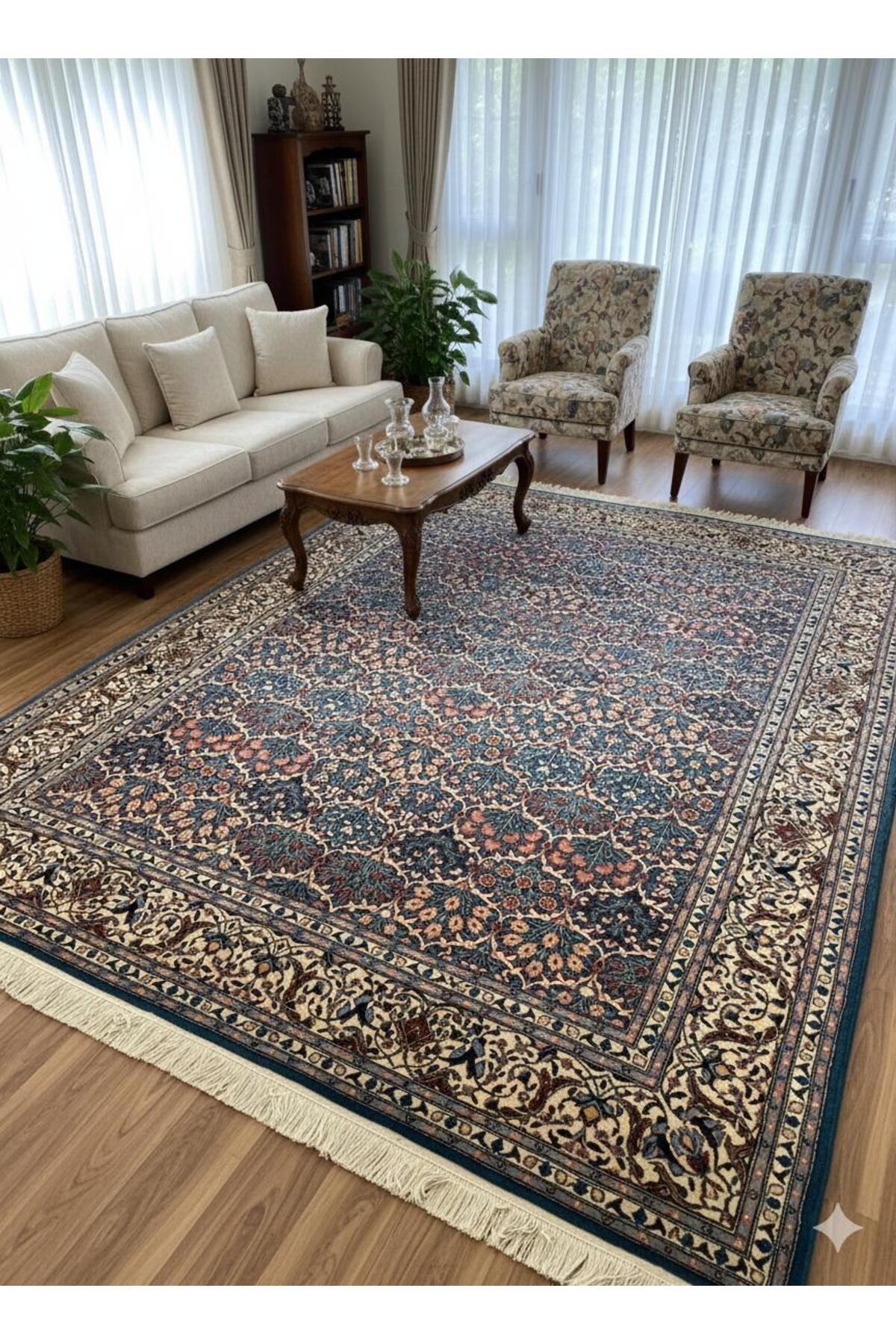 RD RAMAZAN DAG Hand Rug Art Hand-Woven Hereke Rug Karpuzlu Design Premium Quality Turquoise Color Size 300x208 - MALLTURK