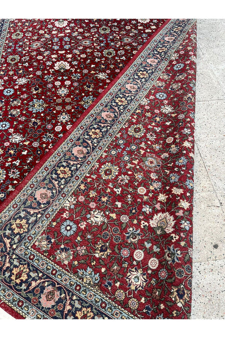 RD RAMAZAN DAG Hand Rug Art Hand-Woven Hereke Rug Signed Wildflower Design Red Accent Size 302x202 - MALLTURK