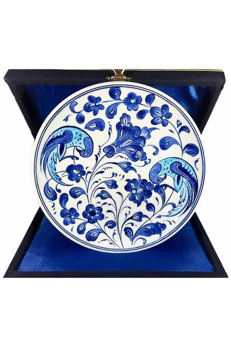 Cini Evi Iznik Tile Plate Blue Bird and Lotus Patterned 18 cm - MALLTURK