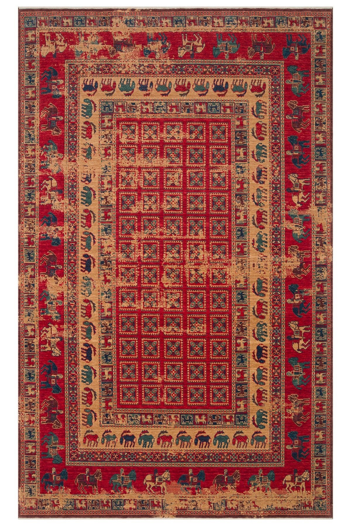 Nesem Rug Boutique EKOHALI Kadim KDM 08 Red Vintage Anatolian Motifs Featuring New Zellanda Wool with Produced Handcrafted - MALLTURK