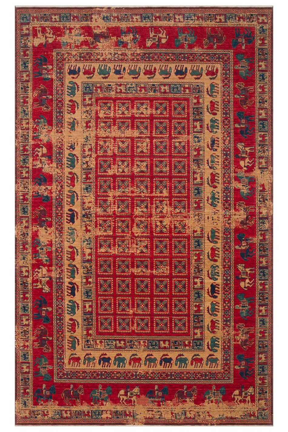 Nesem Rug Boutique EKOHALI Kadim KDM 08 Red Vintage Anatolian Motifs Featuring New Zellanda Wool with Produced Handcrafted - MALLTURK