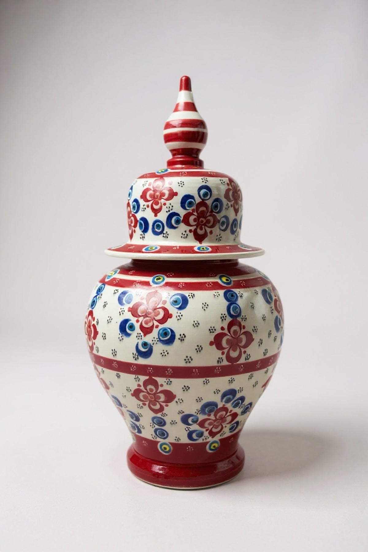 STORESZA Handmade Wheelwork 25cm Red Ceramic Shah Cube Vase - MALLTURK