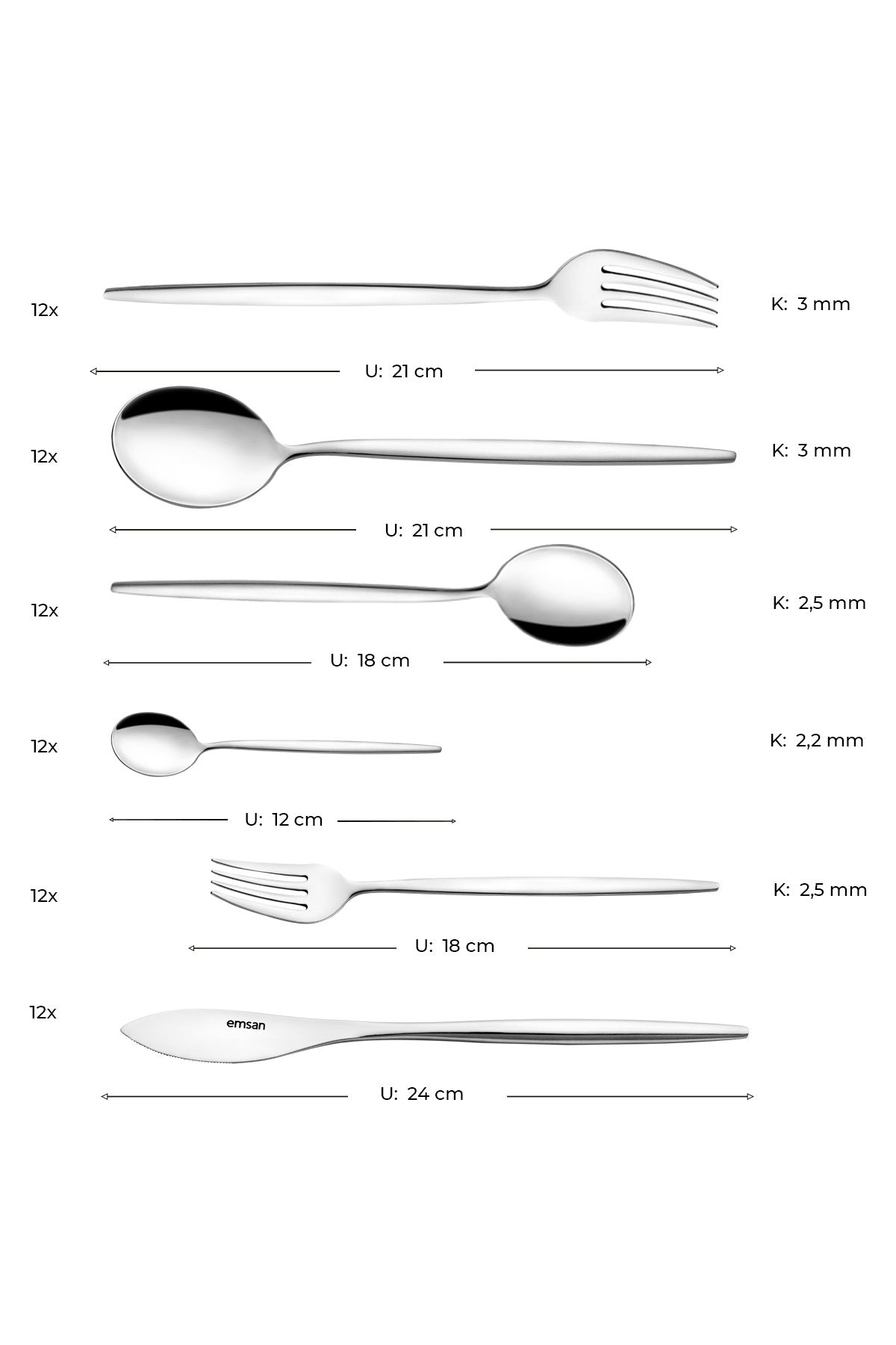 Emsan hera 72 Piece 12 Place Setting Flatware Set luks Boxed - MALLTURK