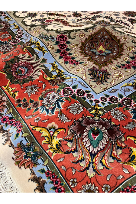 RD RAMAZAN DAG Hand Rug Art Hand-Woven Iranian Tabriz Rug Silk Fringe with Silk Weave Premium Quality Size 300x200