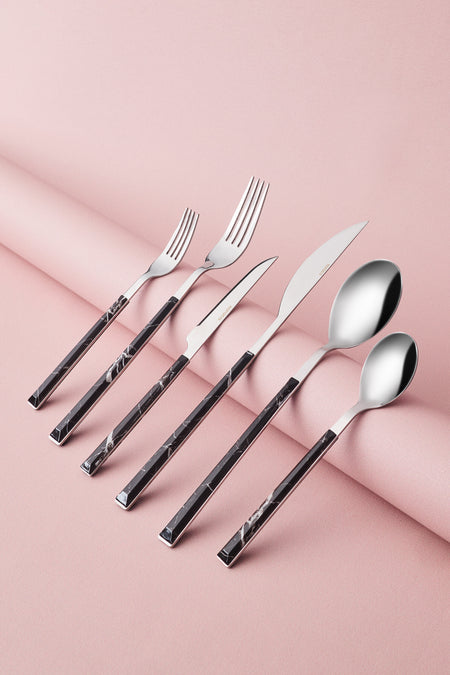 Karaca leda 36 Piece 6 Place Setting Flatware Set black - MALLTURK