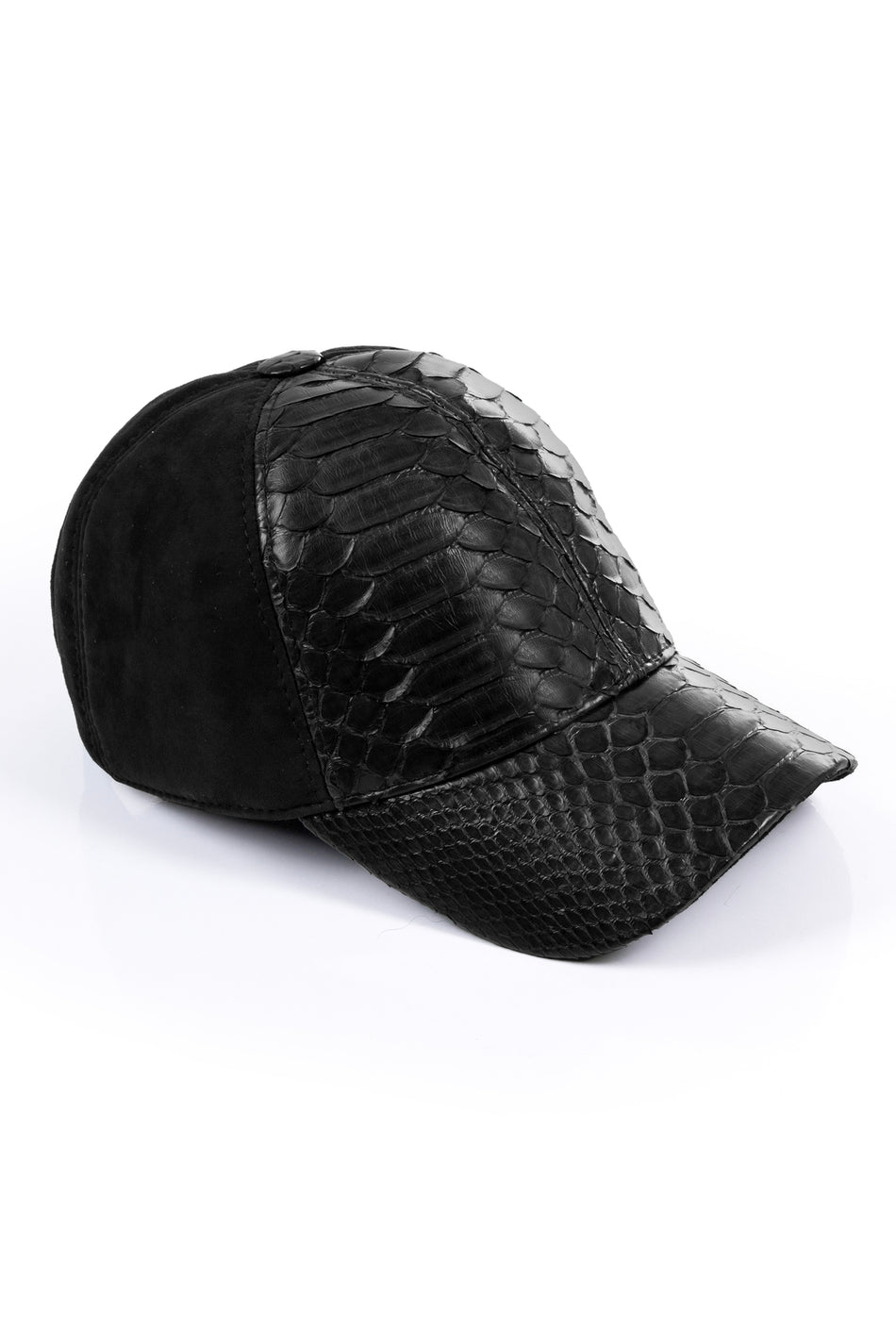 Fubileather Genuine Snake Skin Suede Detail Baseball Cap Black
