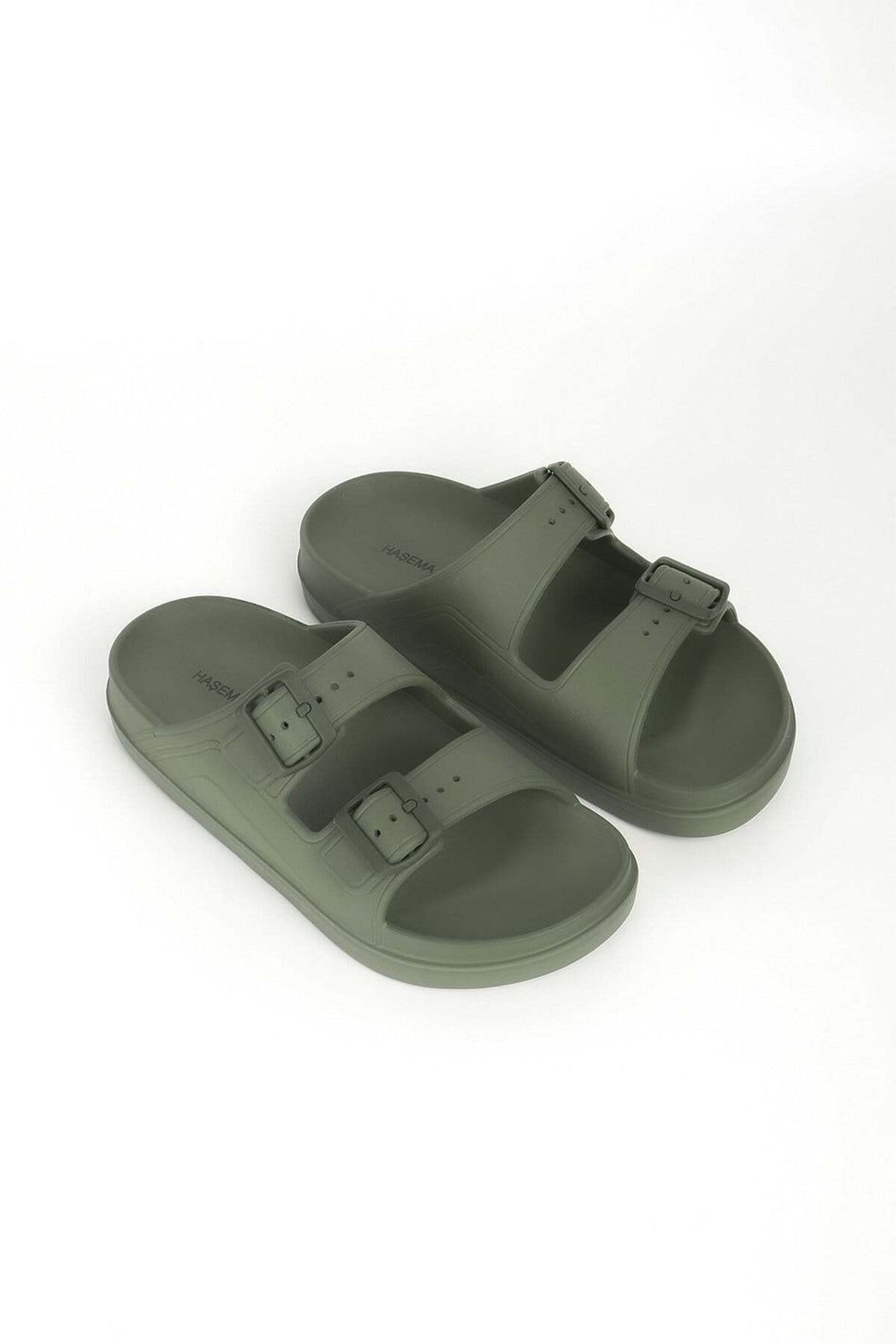 Hasema Women's Khaki Eva Beach Slippers with Buckle Detail 23706
