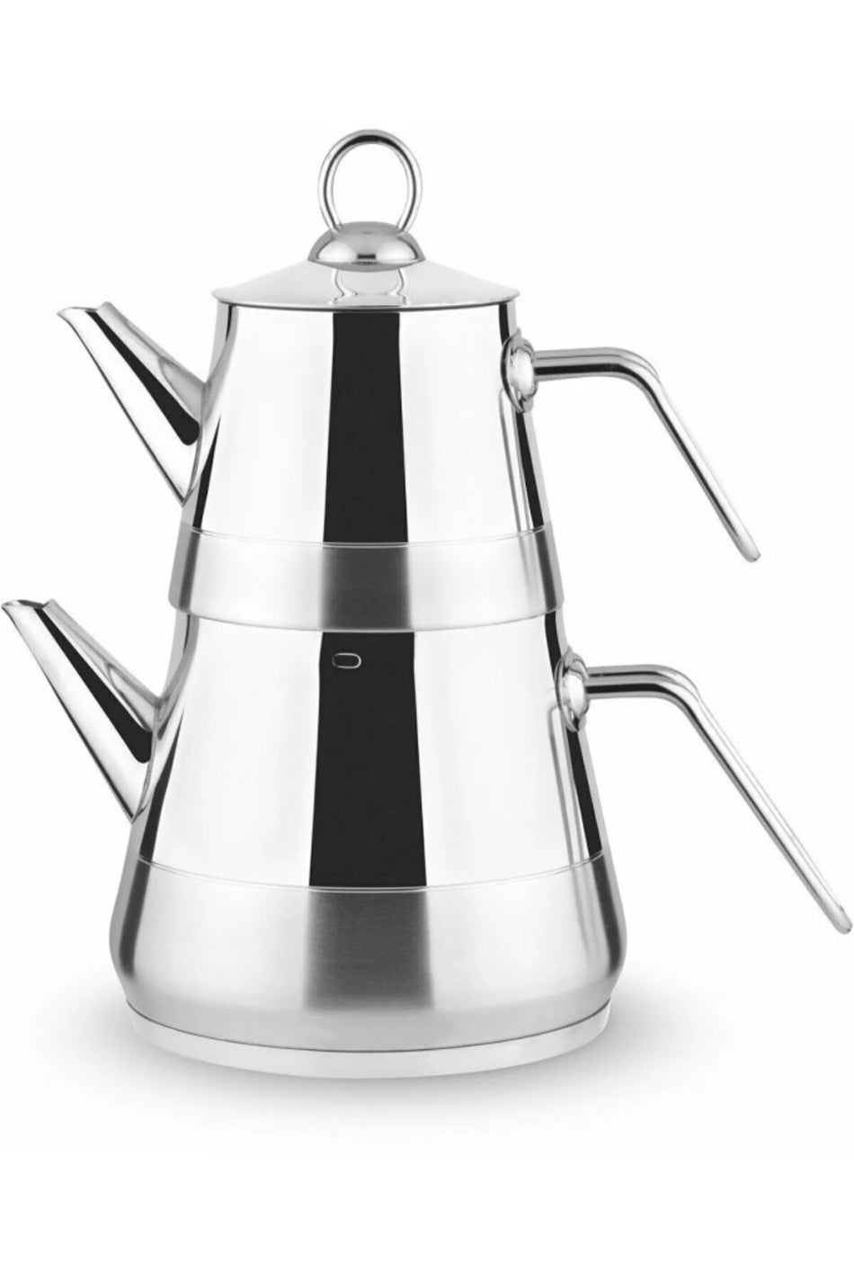 Lines Pyramid Stainless Steel Teapot Set, Family Size, Metal Handle 3059 - MALLTURK