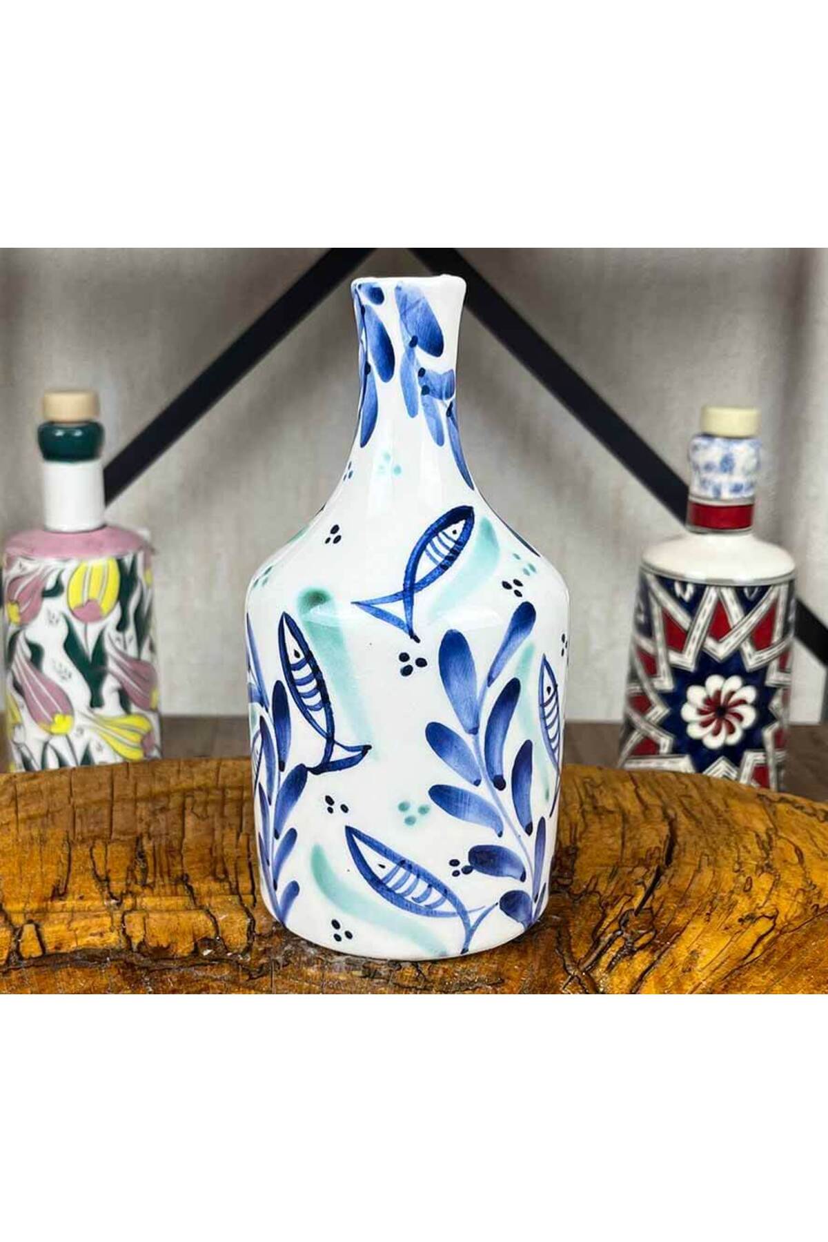 Cini Evi Fish Patterned Handmade Olive Oil Bottle 410 ml - MALLTURK
