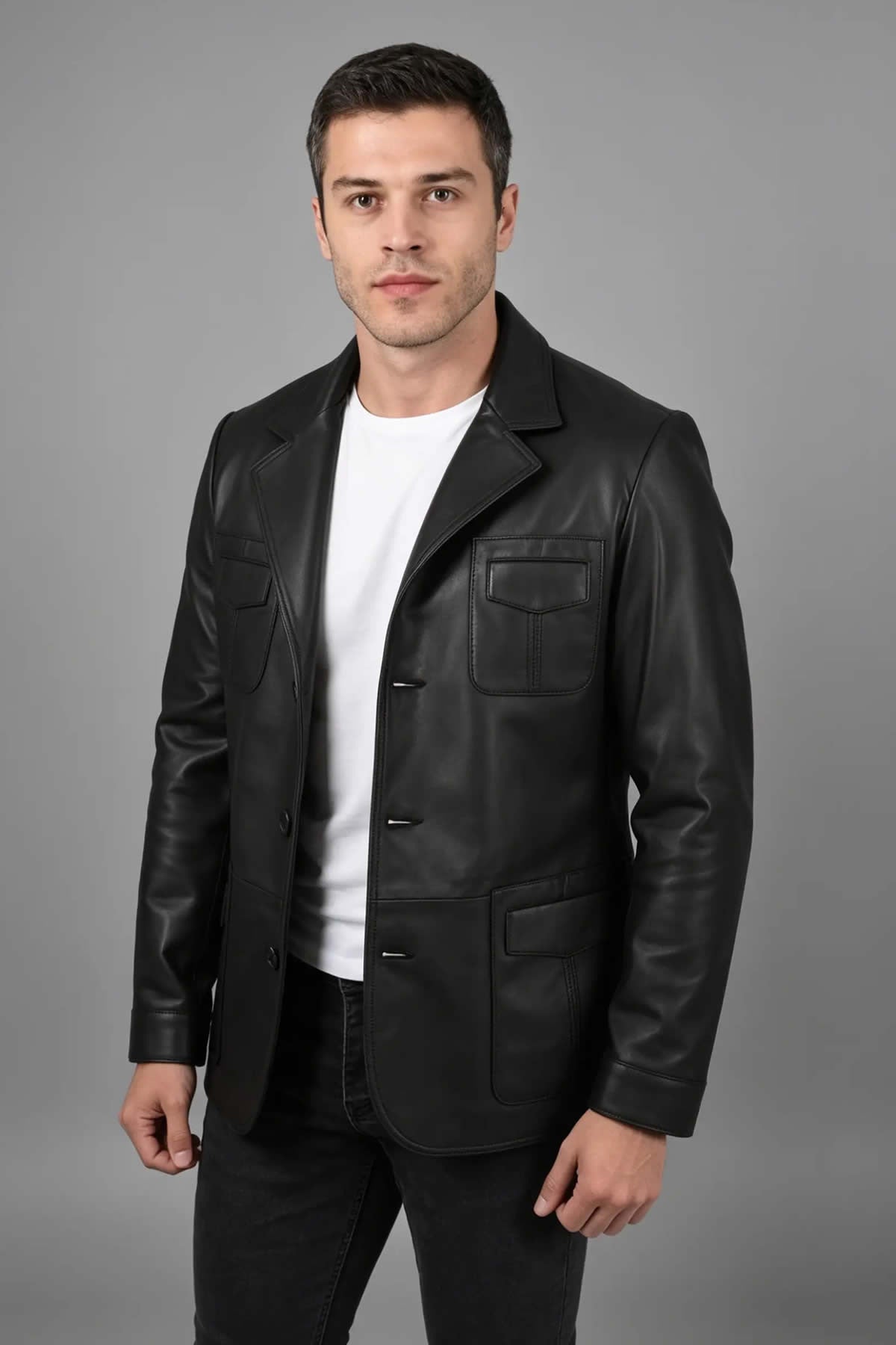 ALIN Martell Men's Genuine Leather Blazer Leather Jacket Black - MALLTURK