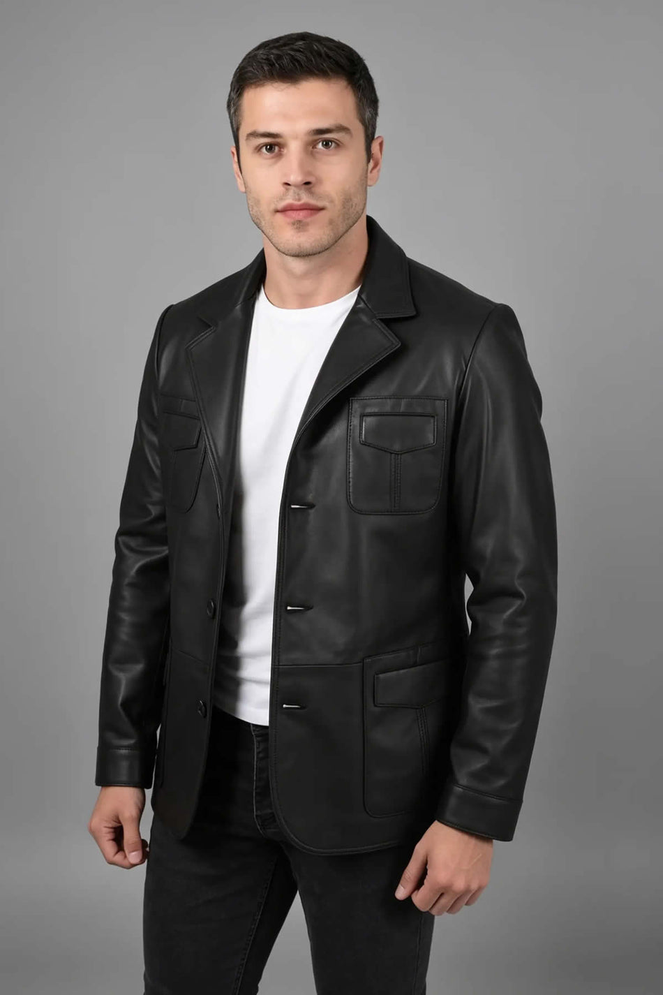 ALIN Martell Men's Genuine Leather Blazer Leather Jacket Black