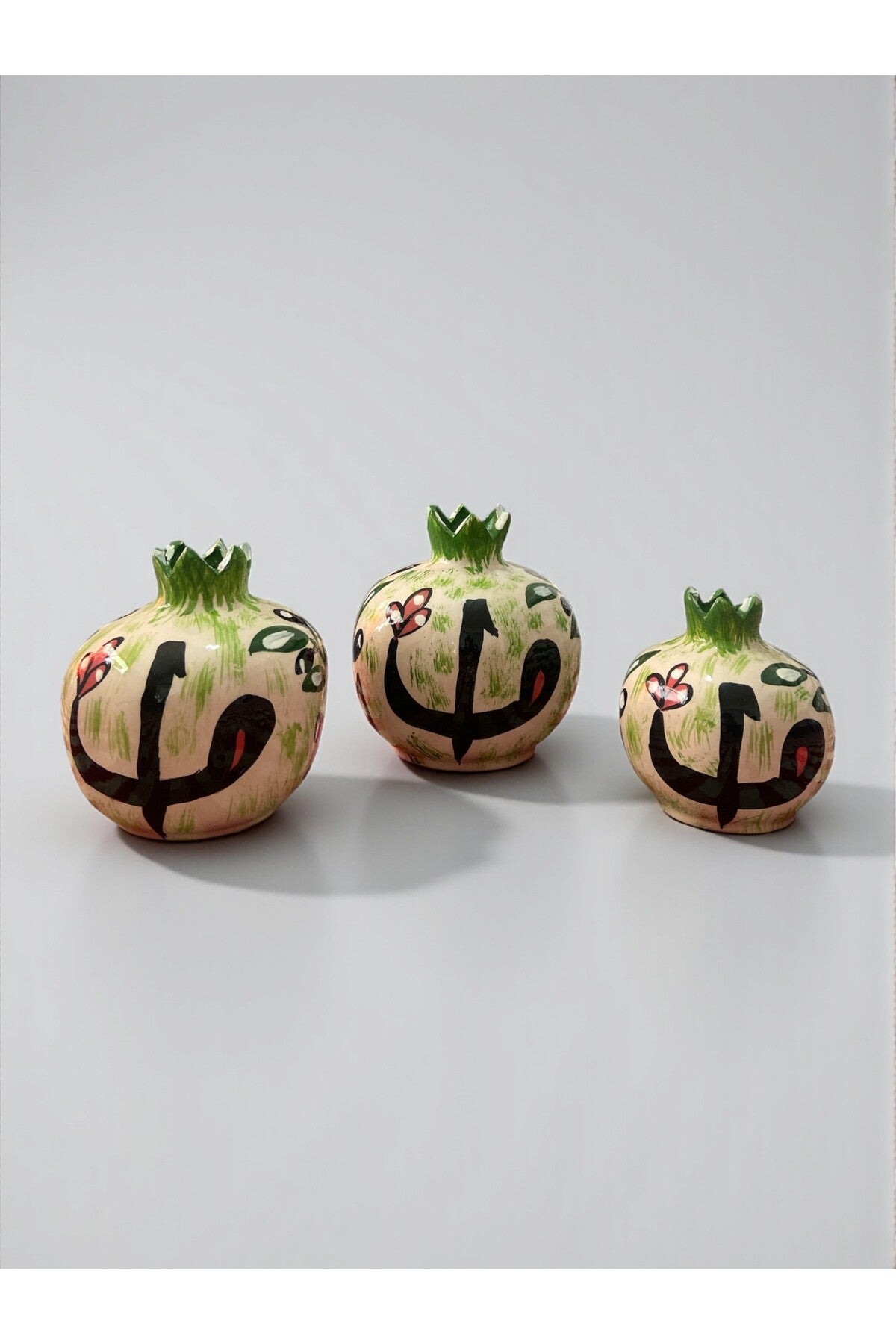 YOOS Handmade Brush Craftsmanship Vav and Elif Patterned 3-Piece Ceramic Pomegranate Set - MALLTURK