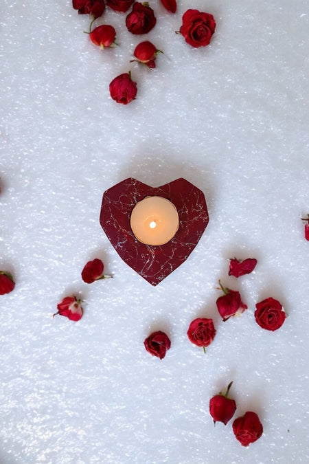 eporselen Heart Seklinde Mermer Patterned Romantik Candle Holder - MALLTURK