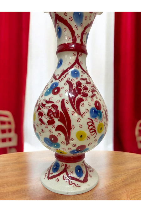 STORESZA Handmade Kutahya Ceramic Tulip Motif Red Hyacinth Vase - 25 cm - MALLTURK