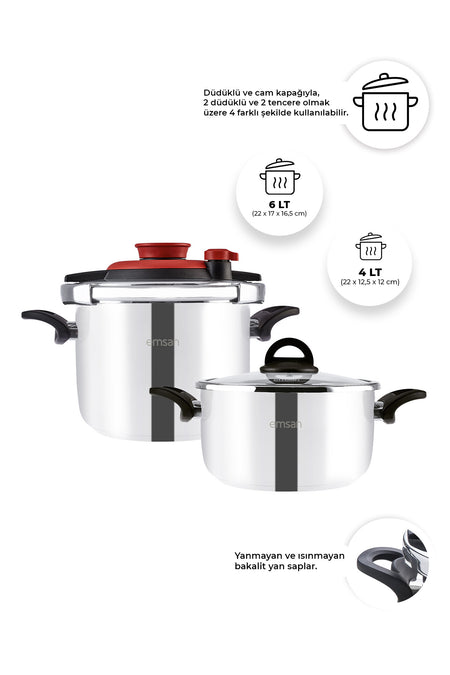 Emsan Vera Pressure Cooker Set 4+6 liters Red - MALLTURK