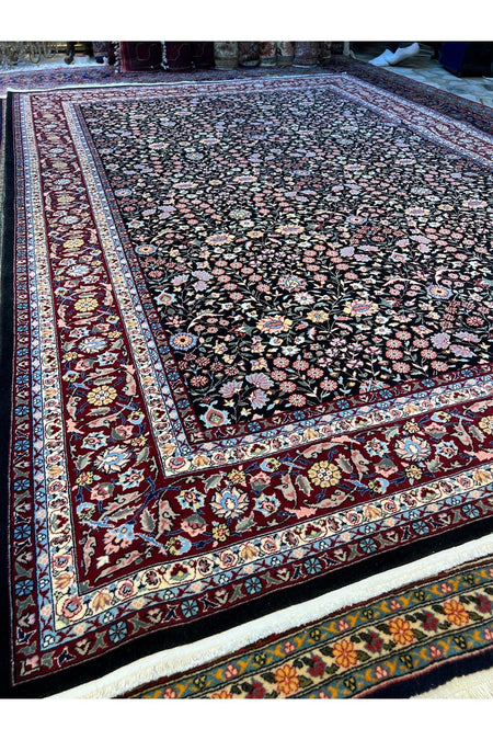 RD RAMAZAN DAG Hand Rug Art Hand-Woven Hereke Rug Signed Seven Mountains Flower Black Color Premium Quality Size 296x200 - MALLTURK