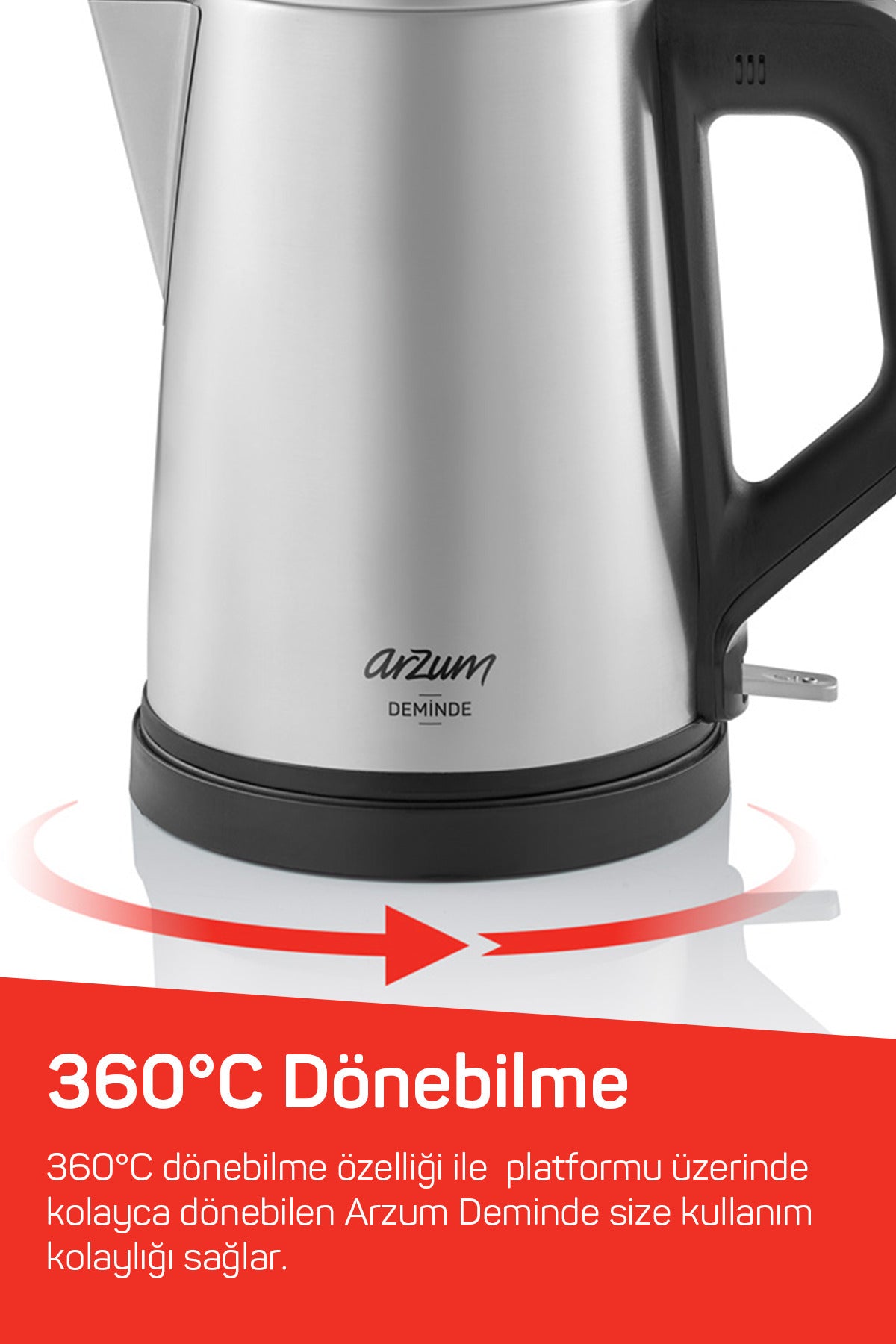 Arzum AR3129 Brewed Tea Maker 1800W, 1 L Teapot Capacity, Stainless Steel - MALLTURK