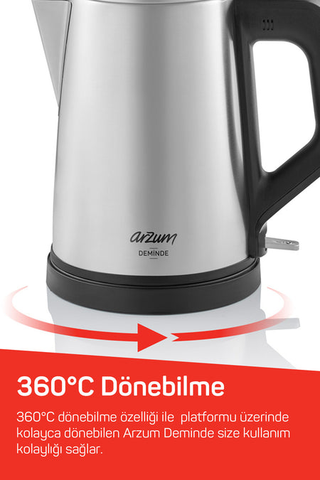 Arzum AR3129 Brewed Tea Maker 1800W, 1 L Teapot Capacity, Stainless Steel - MALLTURK