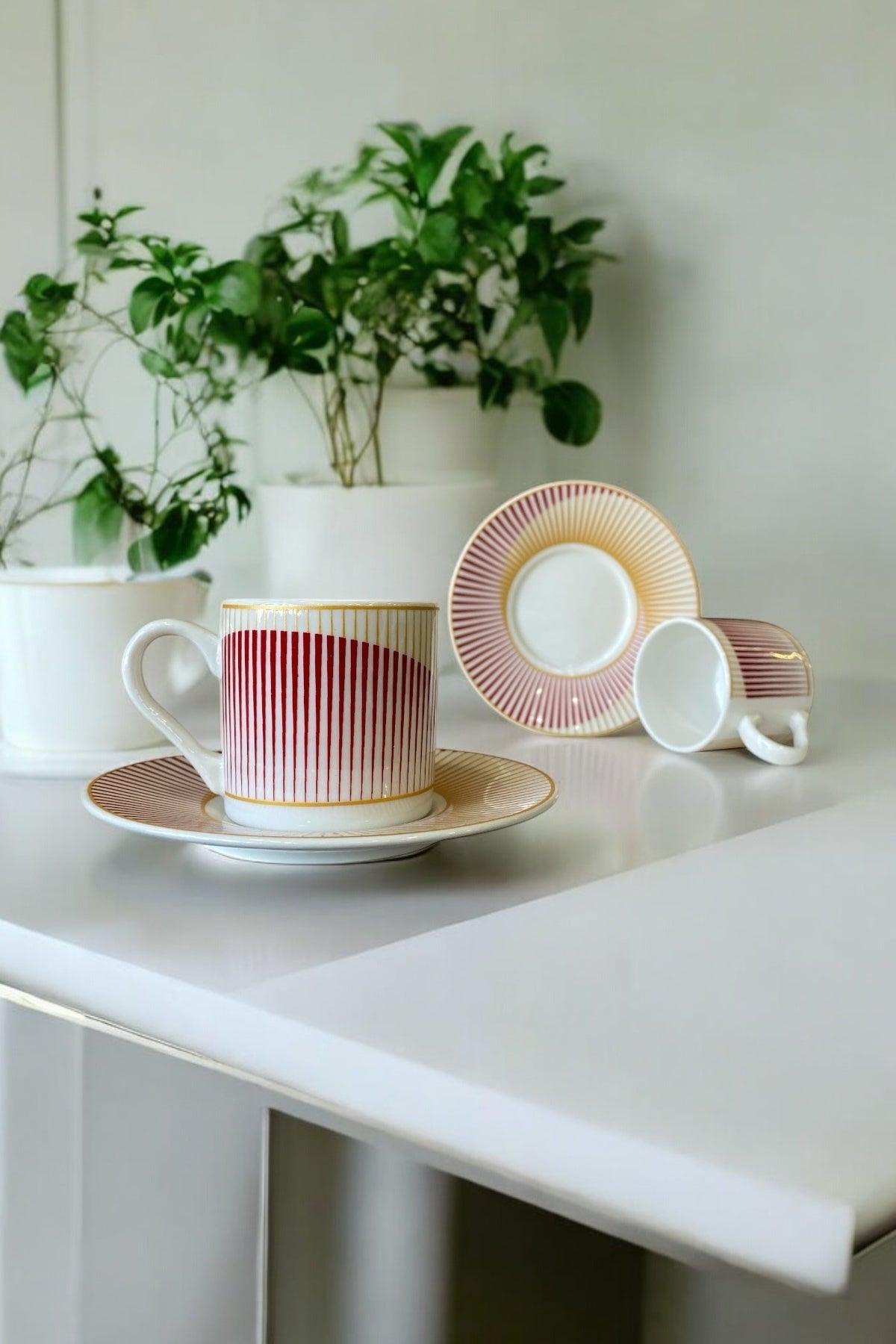 Eporselen Line 2-Person 4-Piece Porcelain Coffee Cup Set - MALLTURK