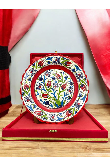 STORESZA Velvet Gift Box Handmade 30cm Kutahya Tile Decorative Tile Plate - Red - MALLTURK