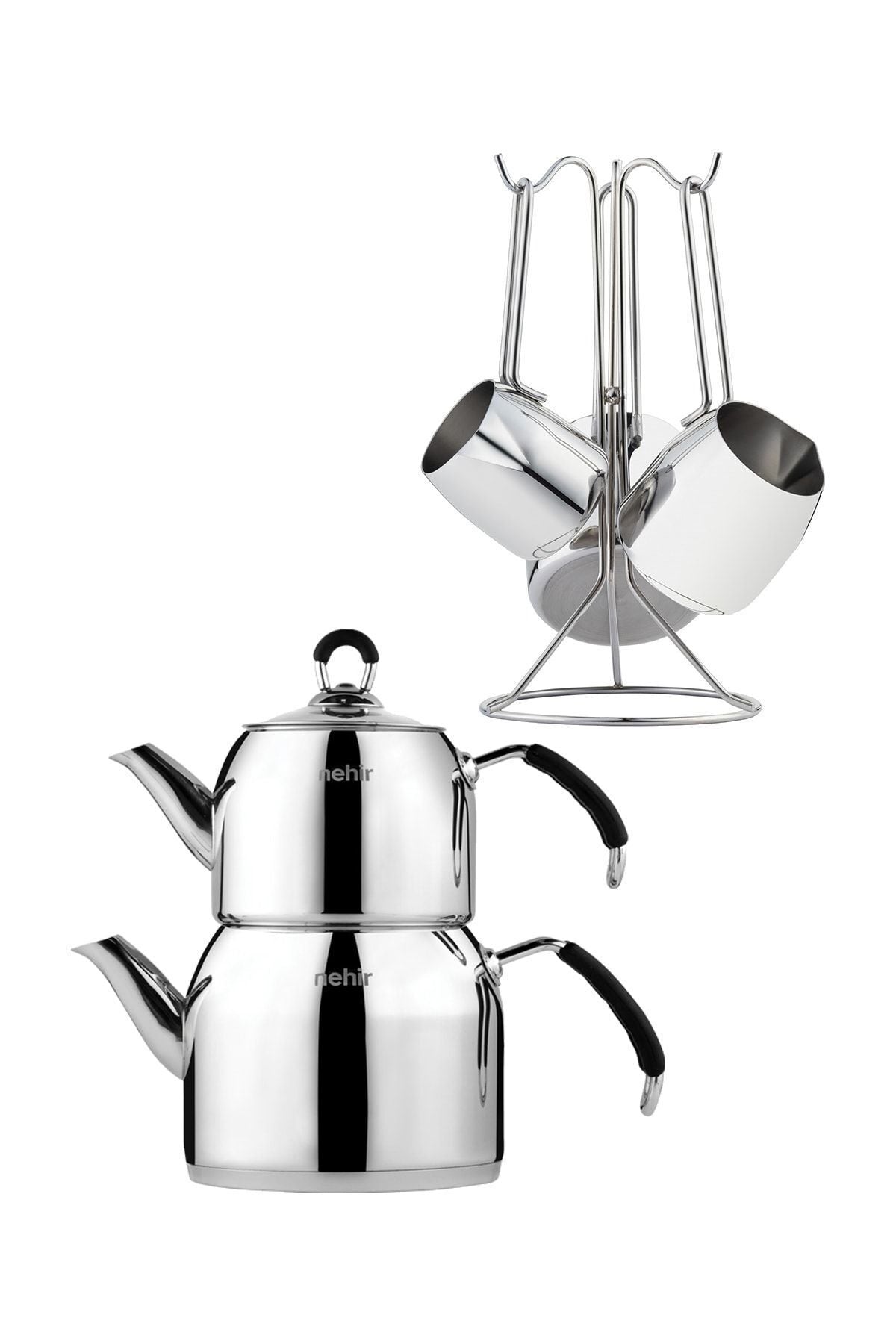 Nehir Modern Double Stainless Steel Teapot and Coffee Pot Set - MALLTURK