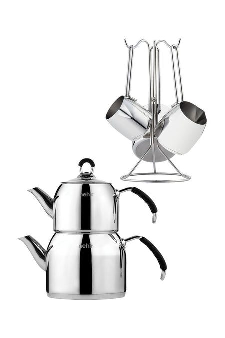 Nehir Modern Double Stainless Steel Teapot and Coffee Pot Set - MALLTURK