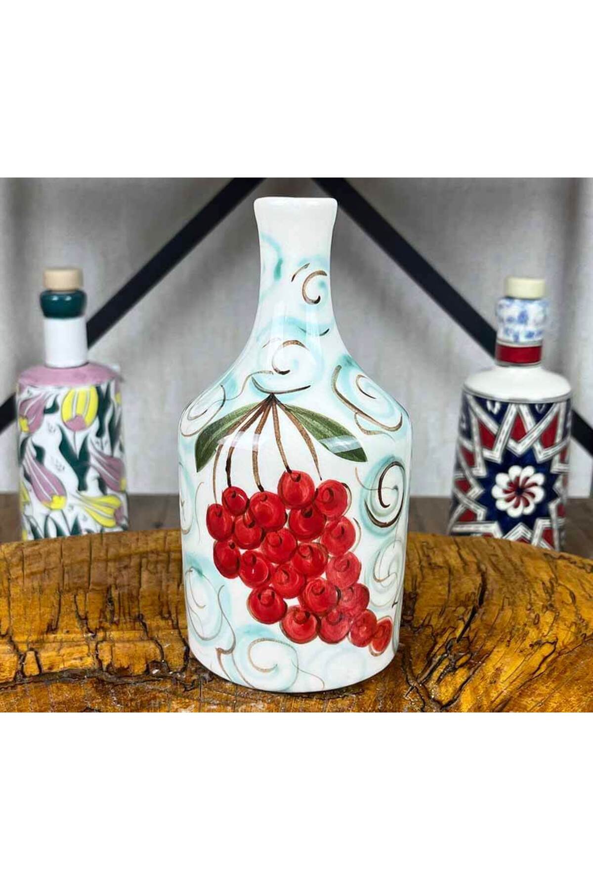 Cini Evi Grape Cluster Patterned Handmade Olive Oil Bottle 410 ml - MALLTURK