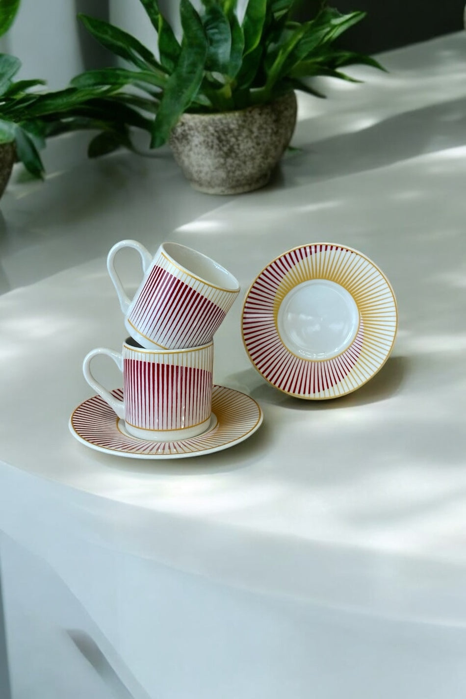 Eporselen Line 2-Person 4-Piece Porcelain Coffee Cup Set - MALLTURK