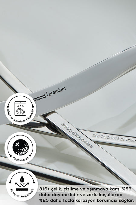 Karaca dora 316 Steel 84 Piece 12 Place Setting premium Flatware Set Boxed - MALLTURK