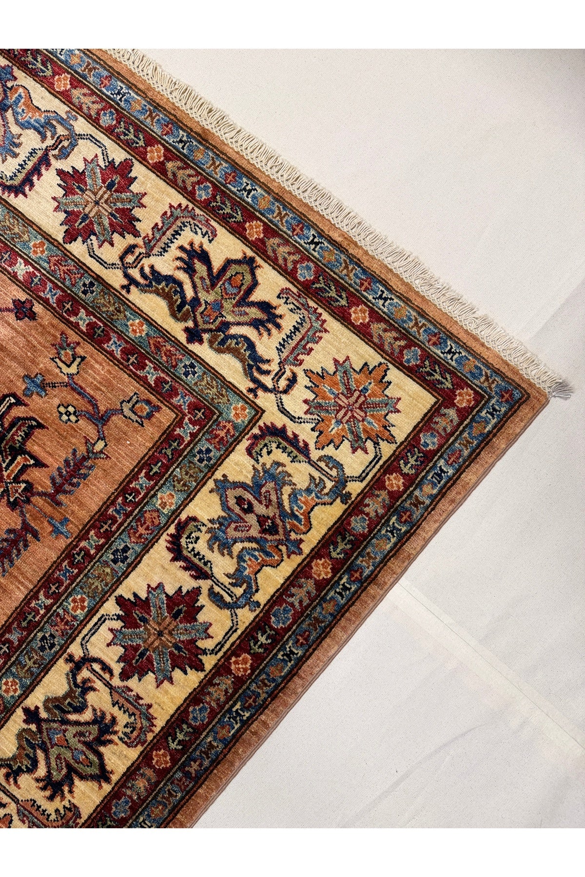 Afghan Rug Hand-Woven 100% Wool Natural Dye Handicraft ile Harika Kazak Design