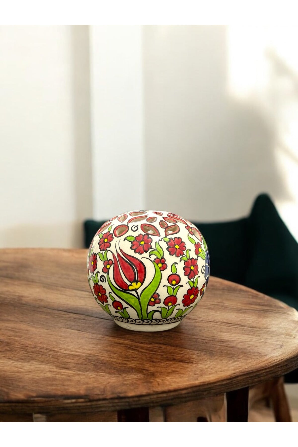STORESZA Sable Tile Lale Patterned Handmade Round Candle Holder - MALLTURK
