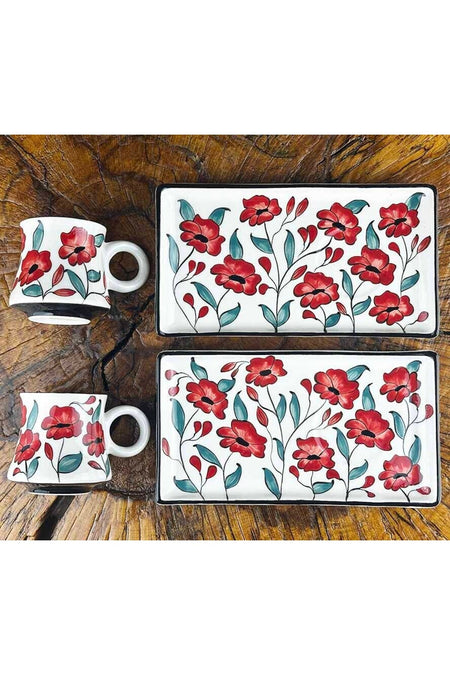 Cini Evi Red Flower Garden Patterned Ceramic Coffee Serving Set – Elite Gifts - MALLTURK