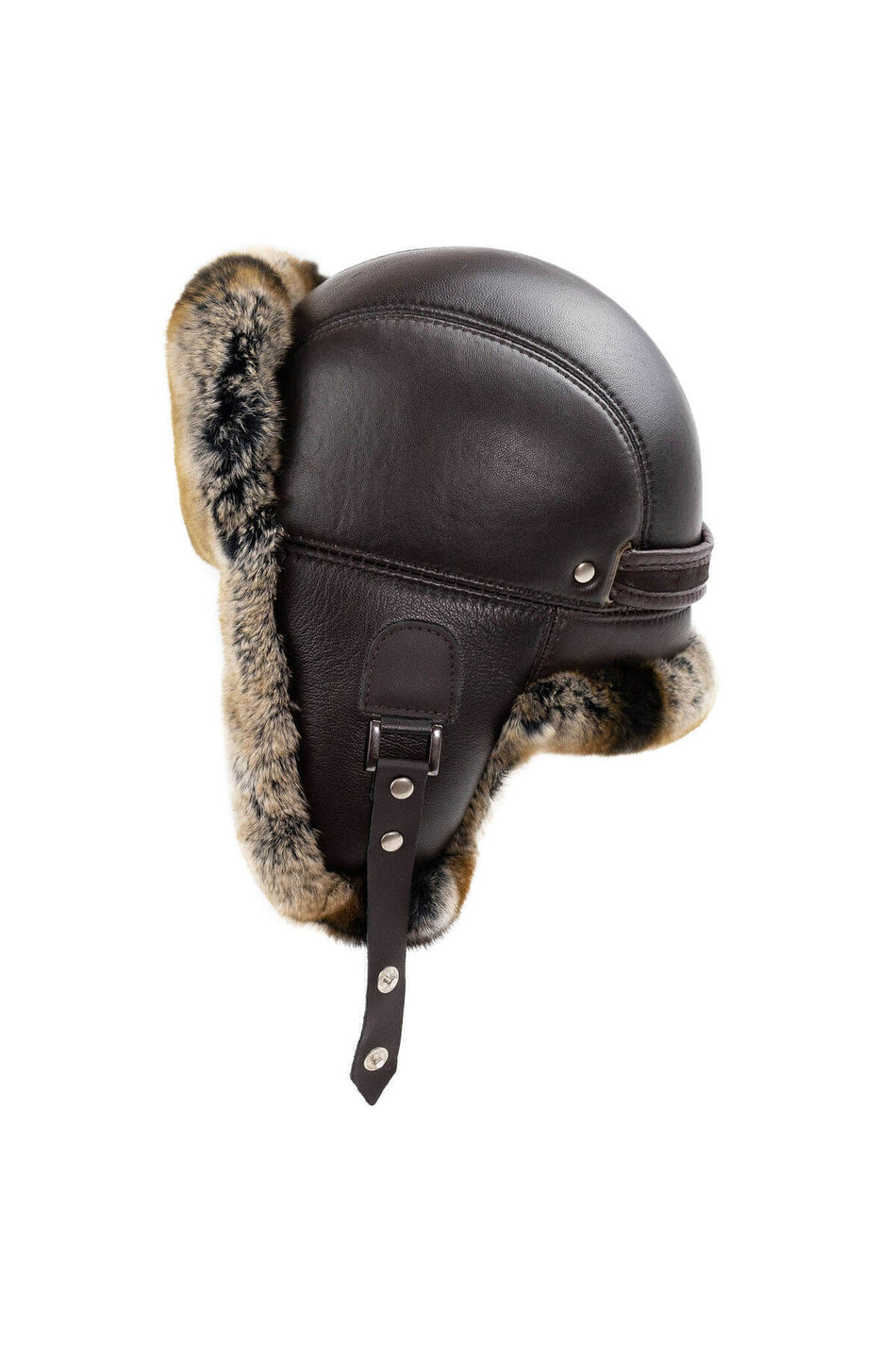 Fubileather Yamtar Coffee Rabbit Fur Ushanka Pilot Leather Hat