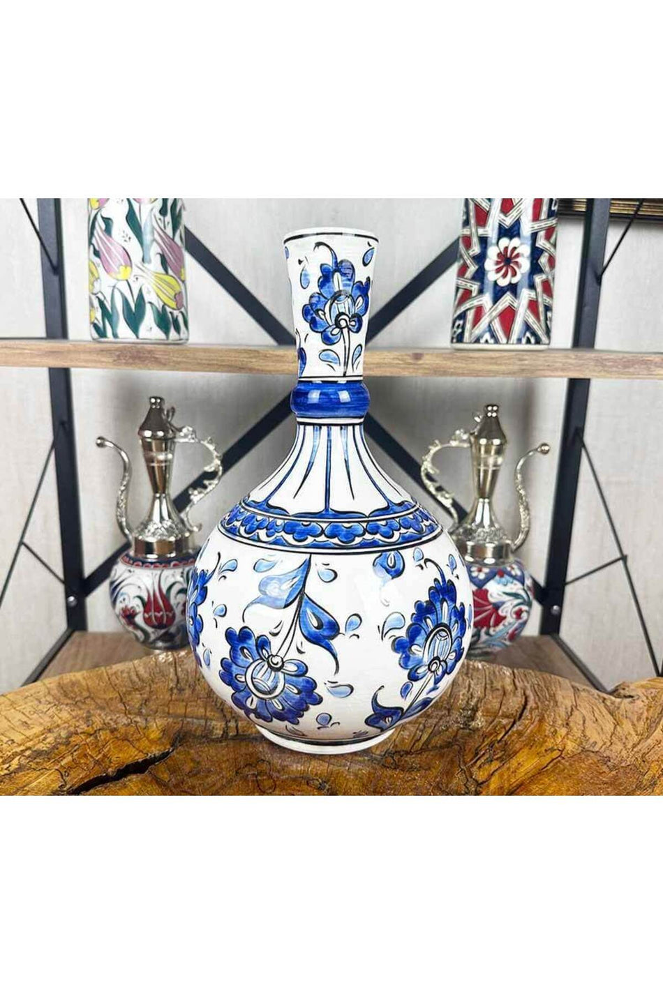 Cini Evi Blue Hatayi Motif Iznik Tile Vase - MALLTURK