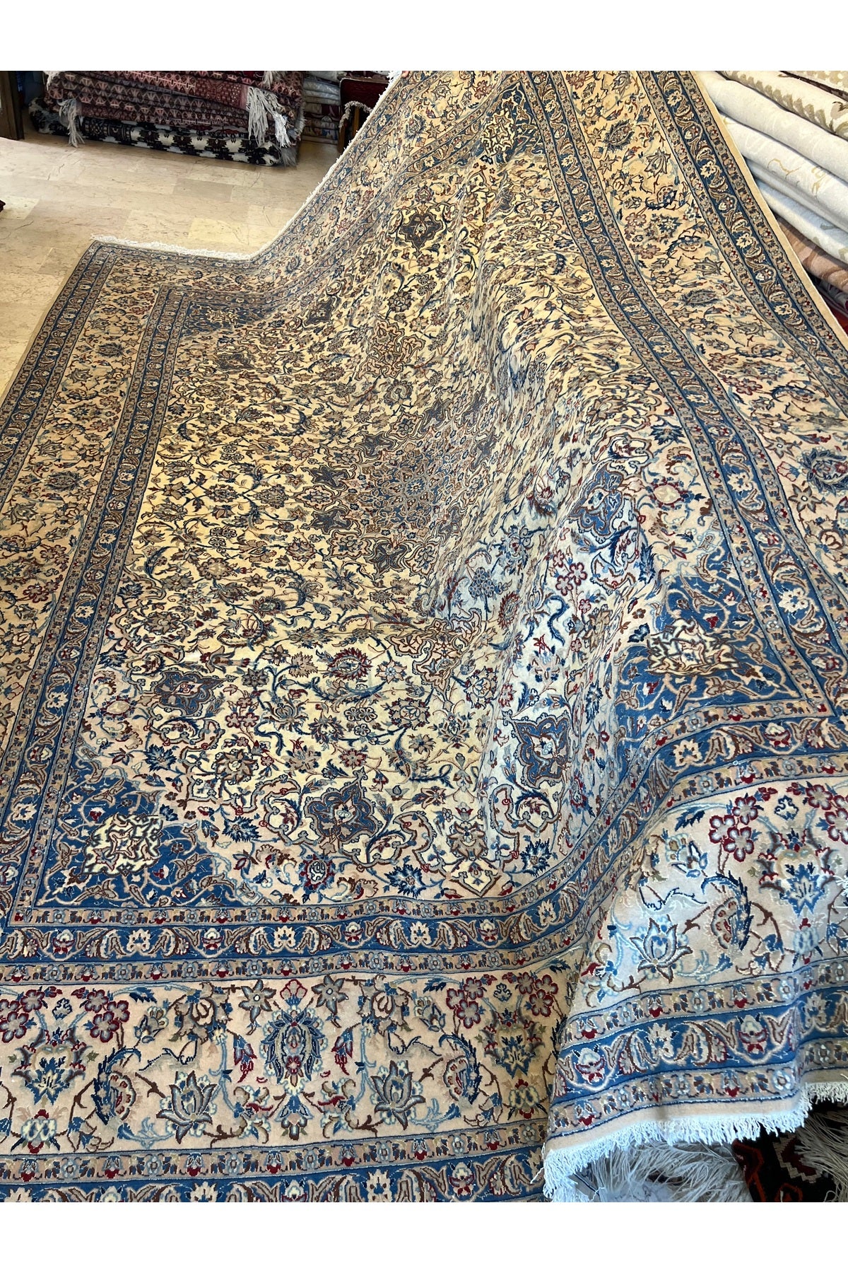 RD RAMAZAN DAG Hand Rug Art Hand-Woven Iranian Nain Rug Silk Wool Blend Size 370x257 - MALLTURK