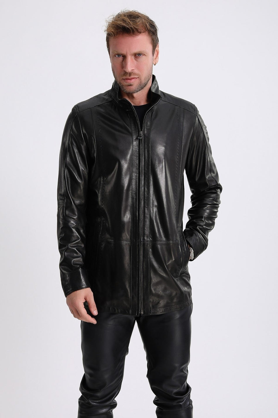 Черное пальто Leather Club из растительно дубленой кожи