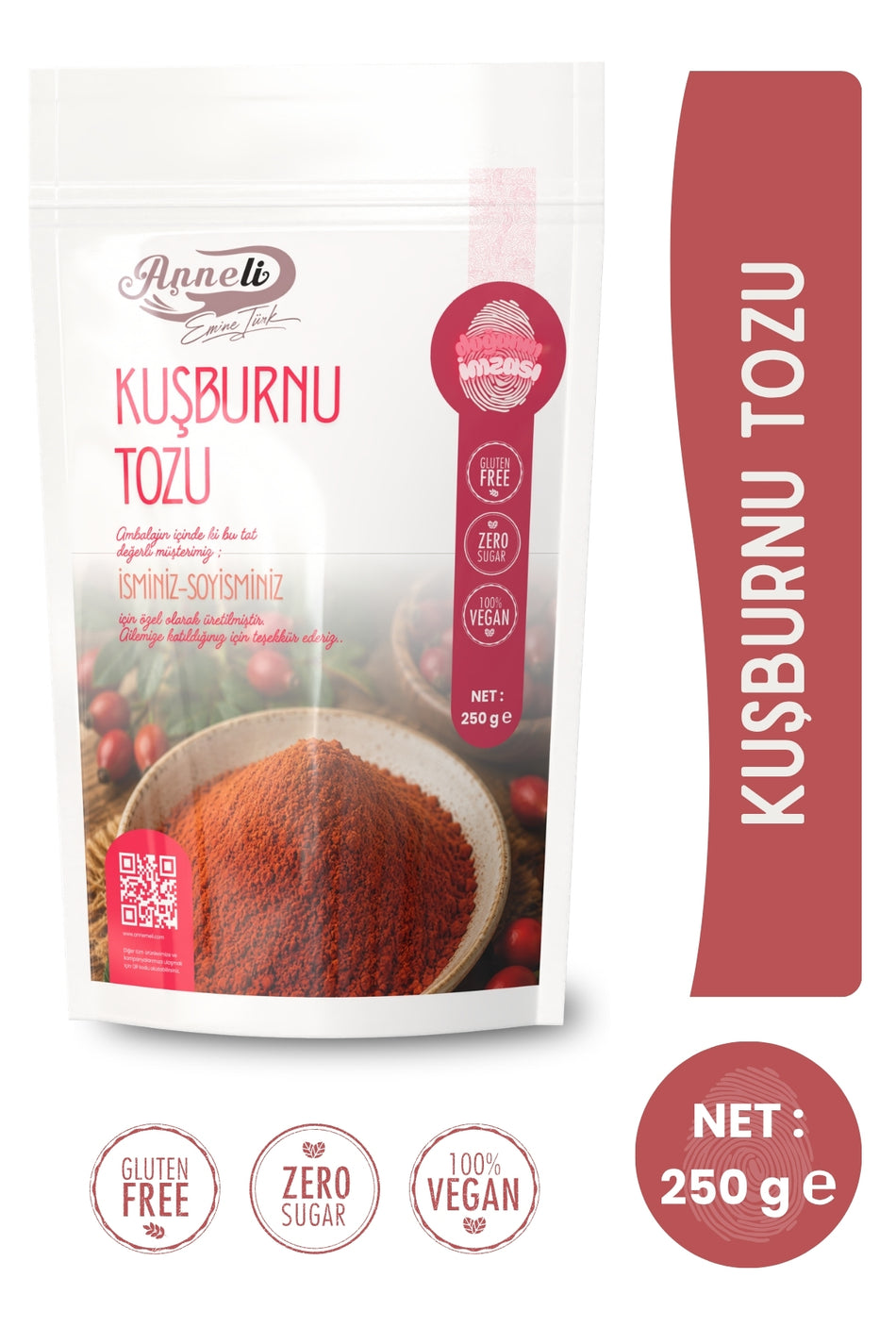 Emine Turkish Mother's 250 gr di polvere di semi di rosa canina (semi di rosa canina interi ridotti in polvere), naturale locale (fatto a mano dalla mamma)