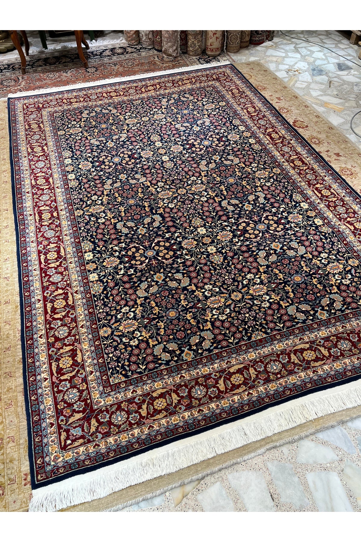 RD RAMAZAN DAG Hand Rug Art Hand-Woven Hereke Rug Imzalidir Seven Mountains Flower Design Premium Quality Natural Dye Size 3x2 - MALLTURK